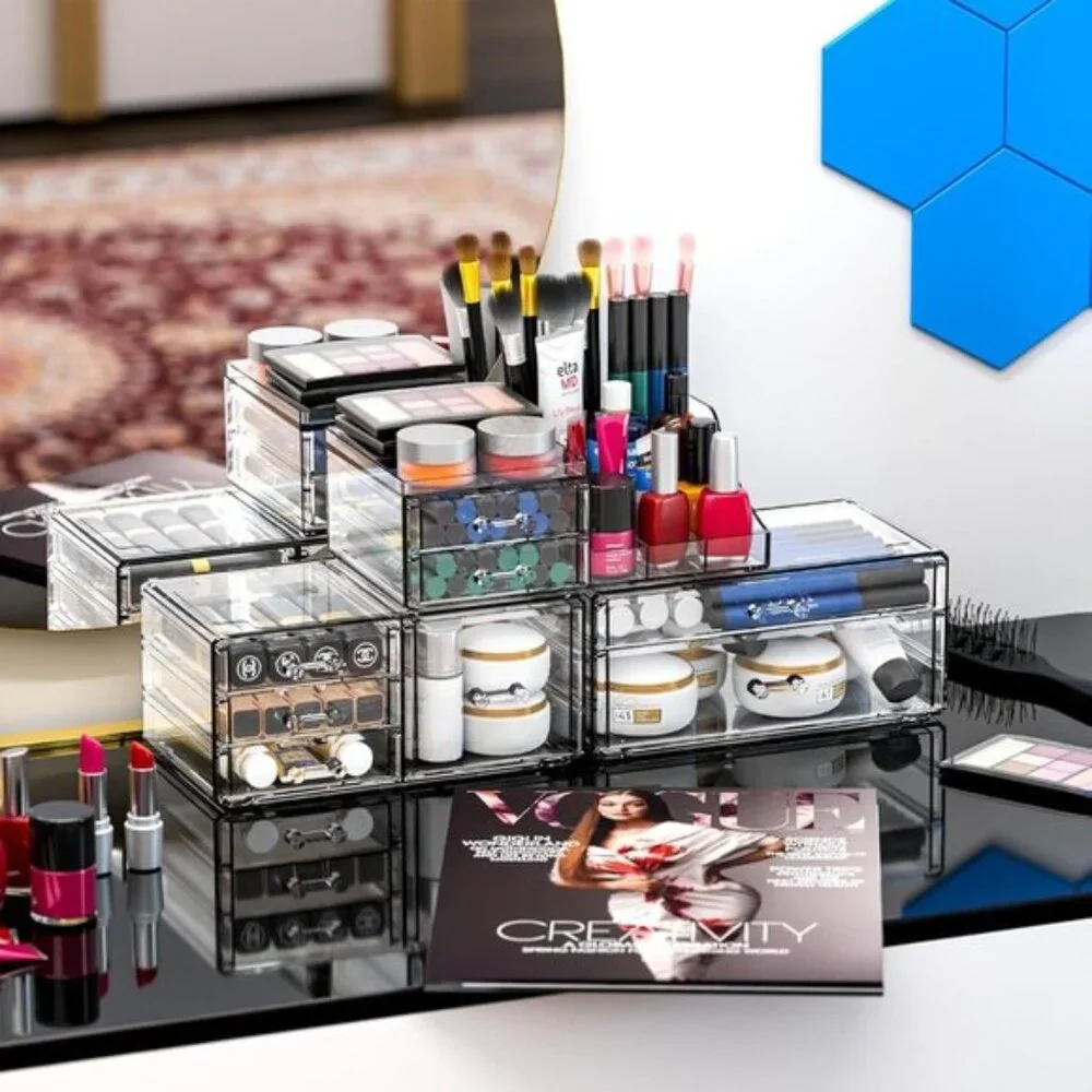 Clear Makeup Organizer, 8-Drawer Stackable Vanity Storage for Skincare & More